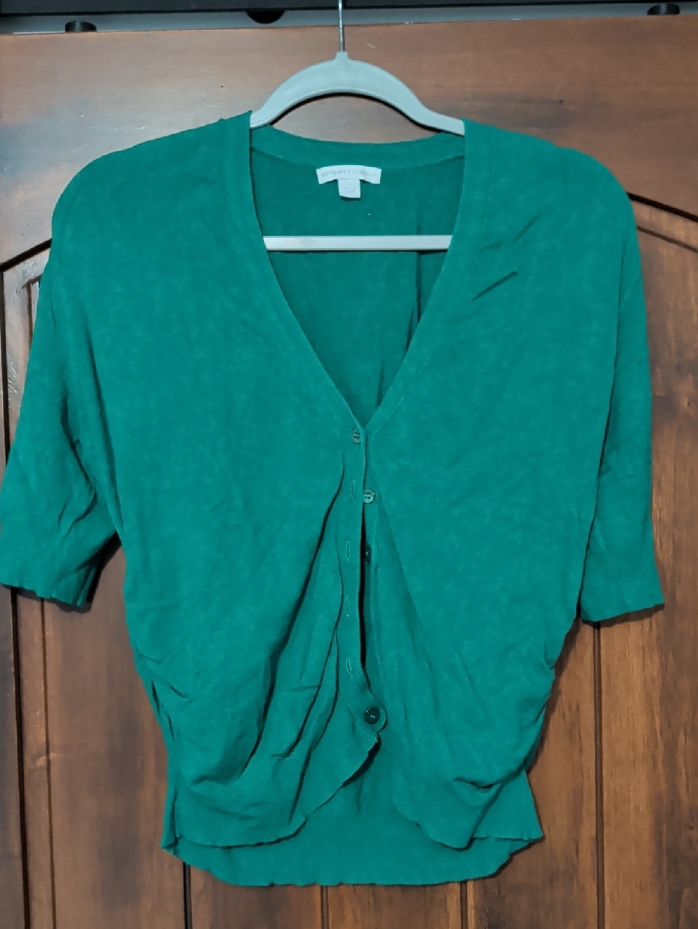 New York & Company Teal Green Short-Sleeve Cardigan